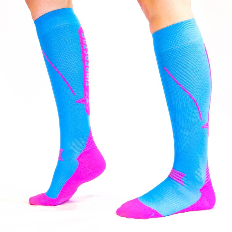 Ciorapi Timberstar cu Compresie pentru Sport, Unisex, Bubble Gum Pink & Blue