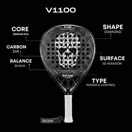 Rachetă Padel V1100 Black Skull 24K | Timberstar Sport