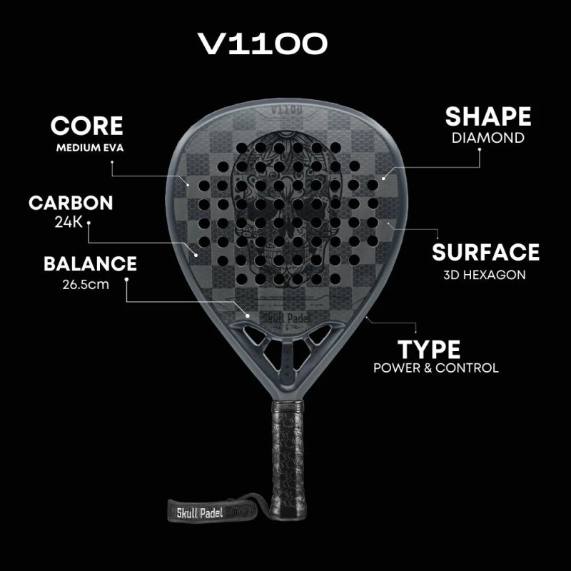 Rachetă Padel V1100 Matte Black Blue 24K | Timberstar Sport