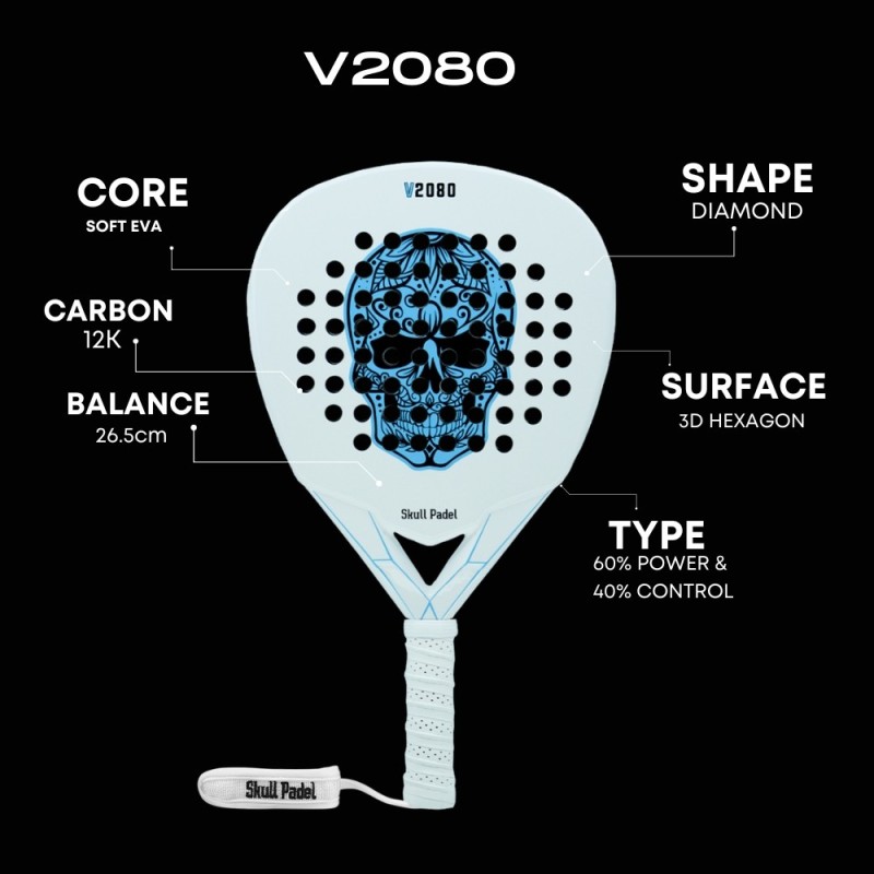 Rachetă Padel V2080 White Blue 12K | Timberstar Sport